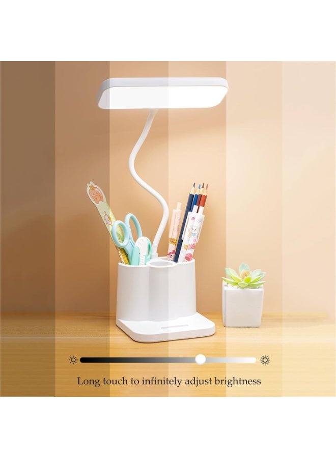 LYNLYN Rechargeable LED Desk Lamp with Pen Holder and Phone Stand, 3 Color Temperatures Stepless Dimming, Adjustable 360° Gooseneck Study Lamp for Home Office Dorm, USB Charging, White - Image 3